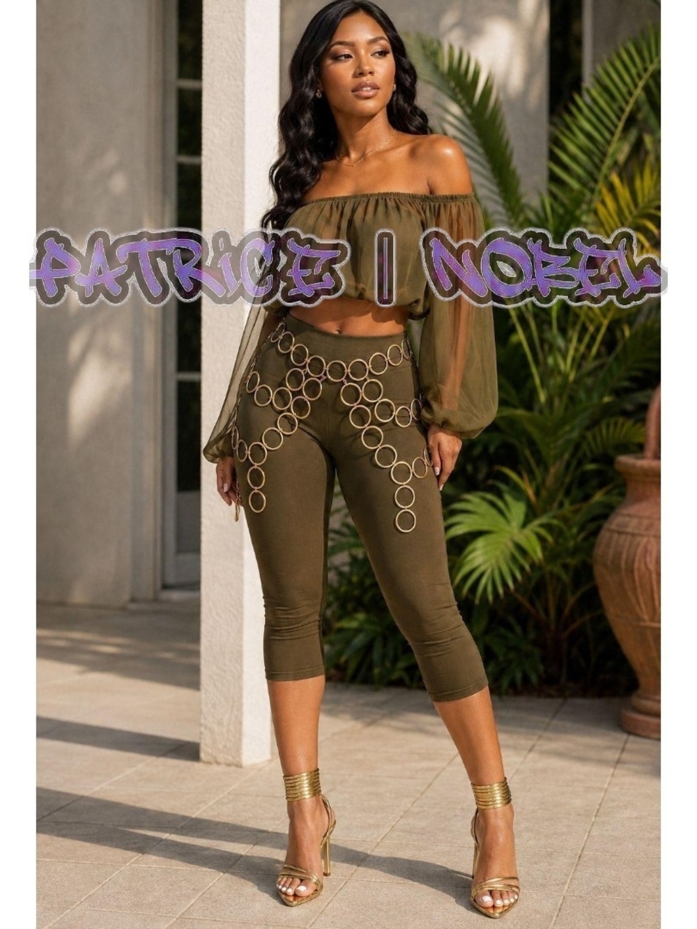 Olive Off-Shoulder Crop Top & Capri Pants Set